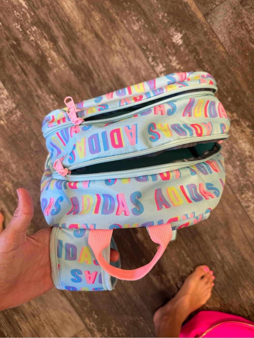 adidas Pastel Blue Backpack with Multicolor Logo Print